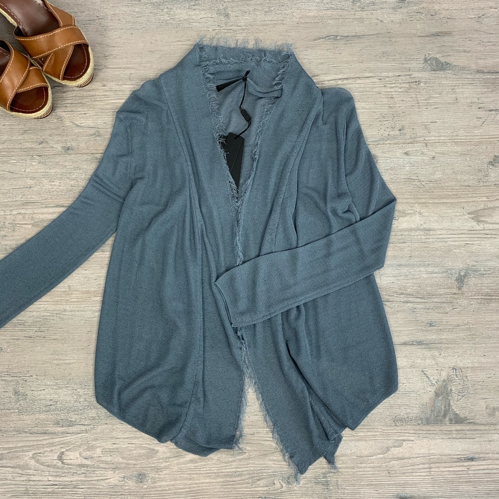 Donna Karan fringed asymmetrical cardigan NWT